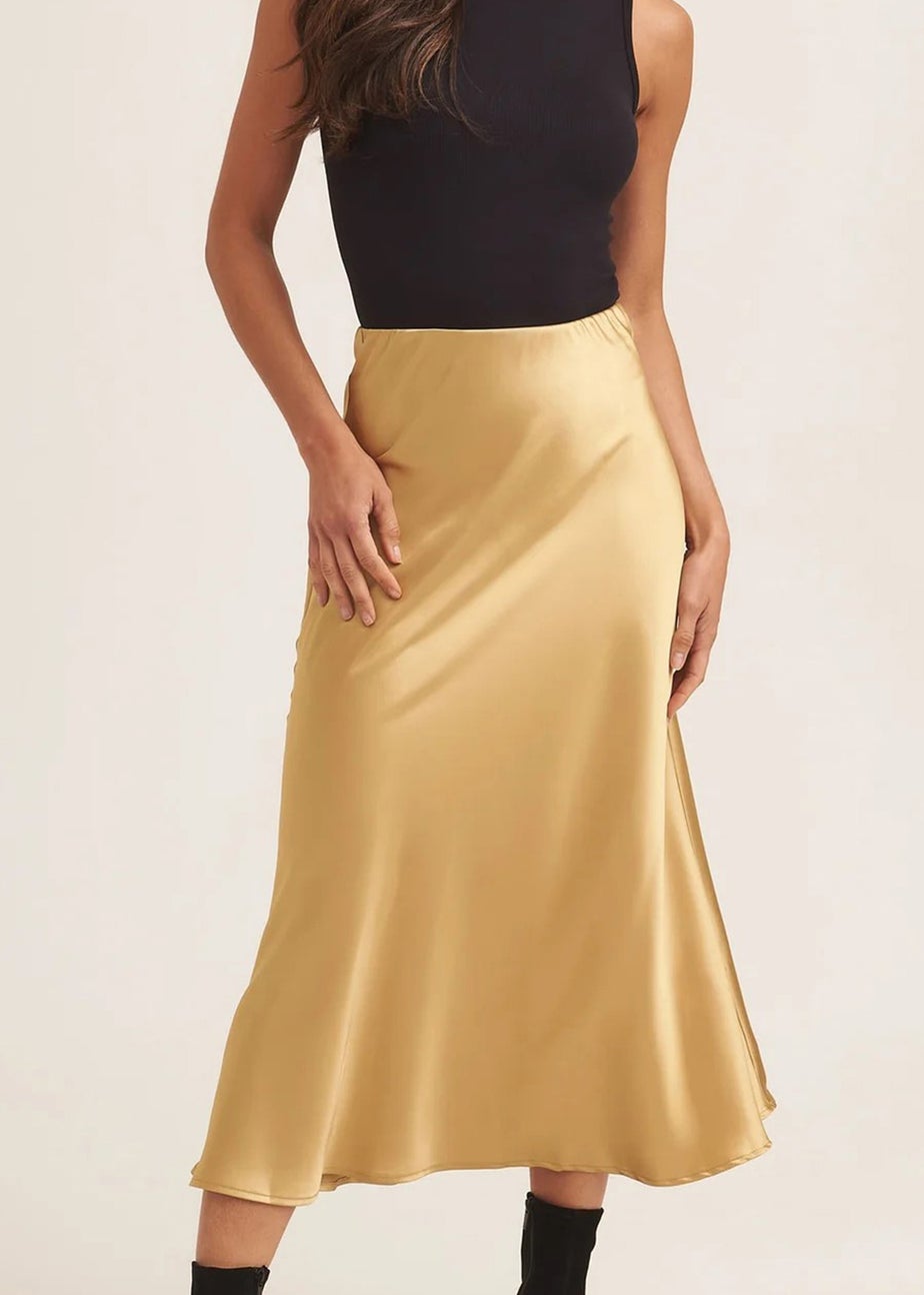 Gini London Sandy Gold Satin Bias Cut Midi Skirt