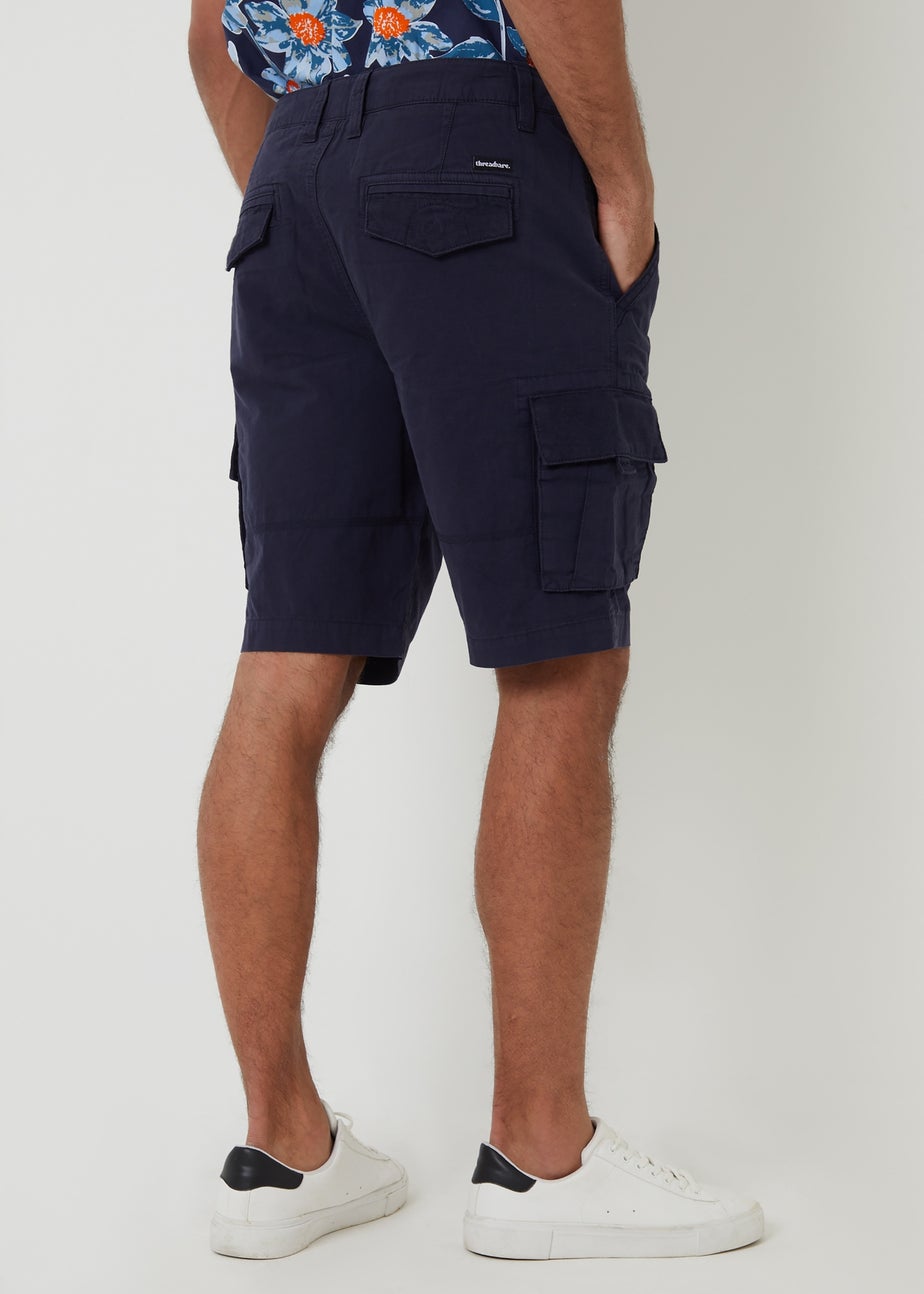 Threadbare Navy Manchester Cotton Cargo Shorts