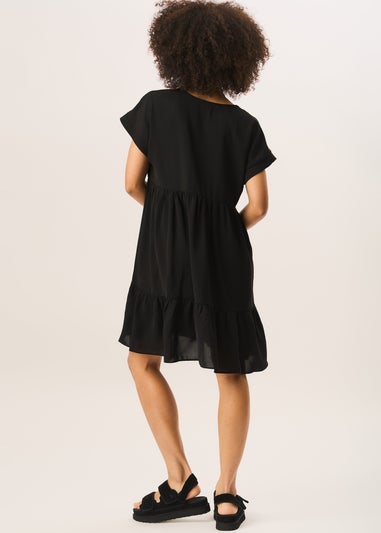 Gini London Black V-Neck Tiered Mini Smock Dress