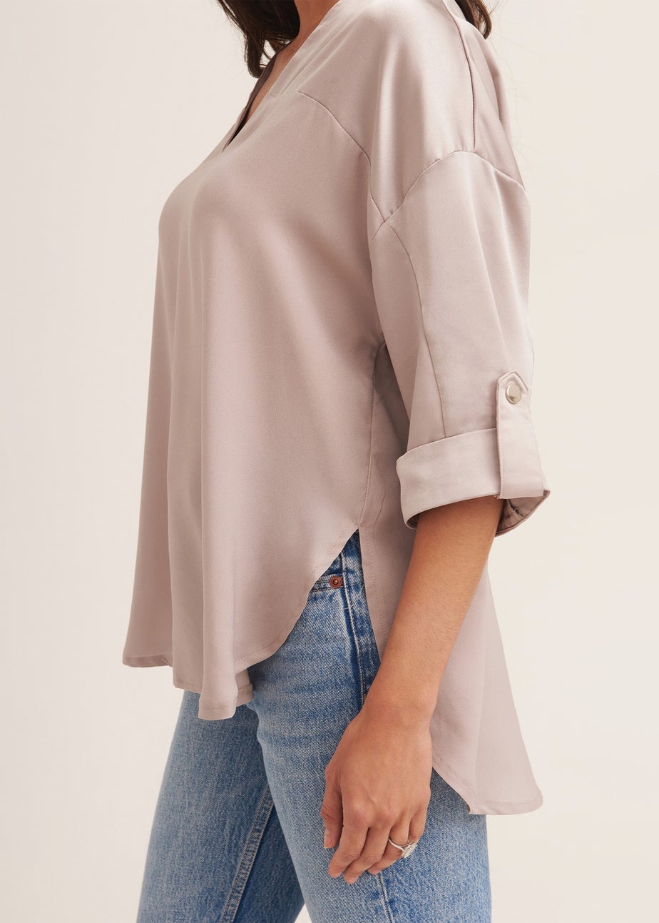 Gini London Gun Metal V Neckline Button Up Oversized Top