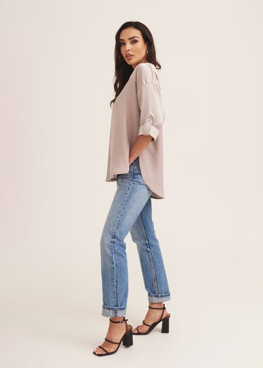 Gini London Gun Metal V Neckline Button Up Oversized Top