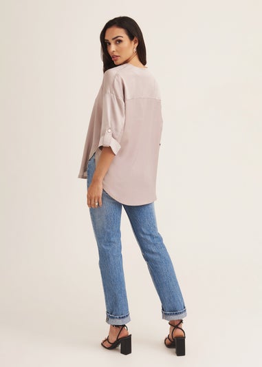 Gini London Gun Metal V Neckline Button Up Oversized Top