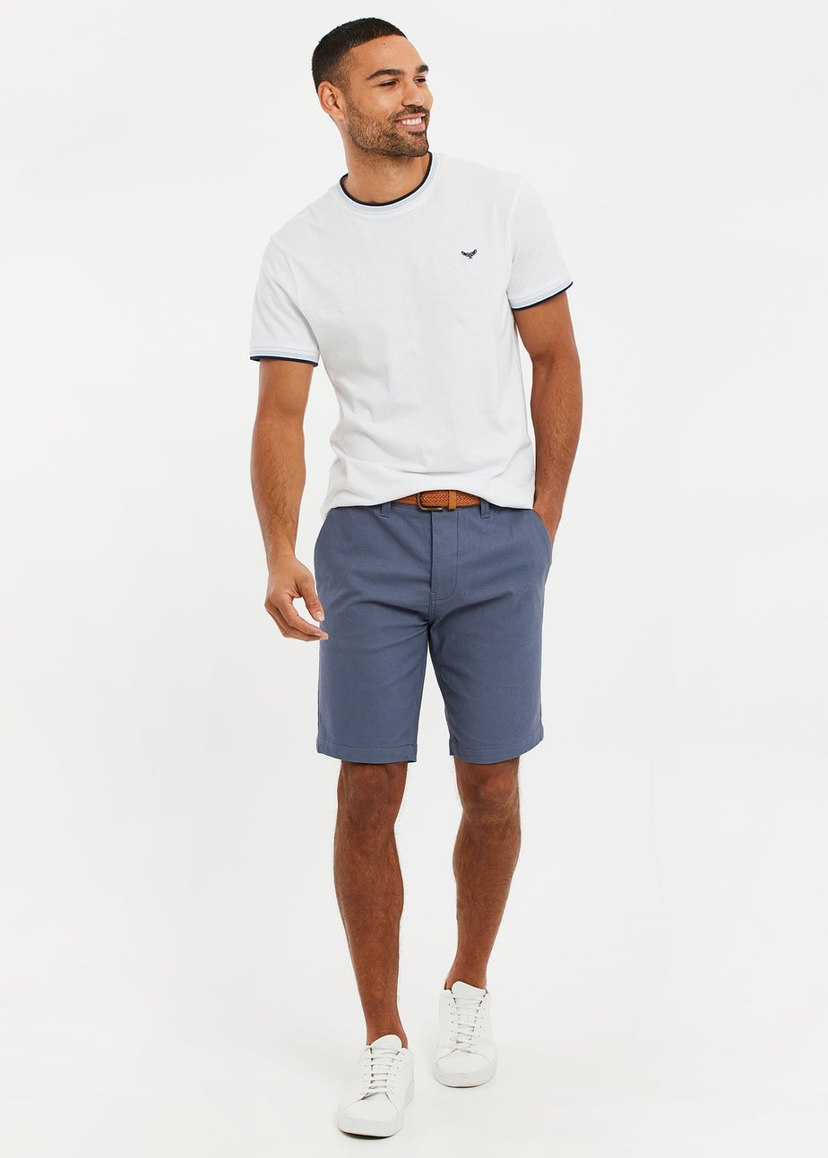 Threadbare Blue Cotton Turn-Up Chino Shorts with Woven Belt