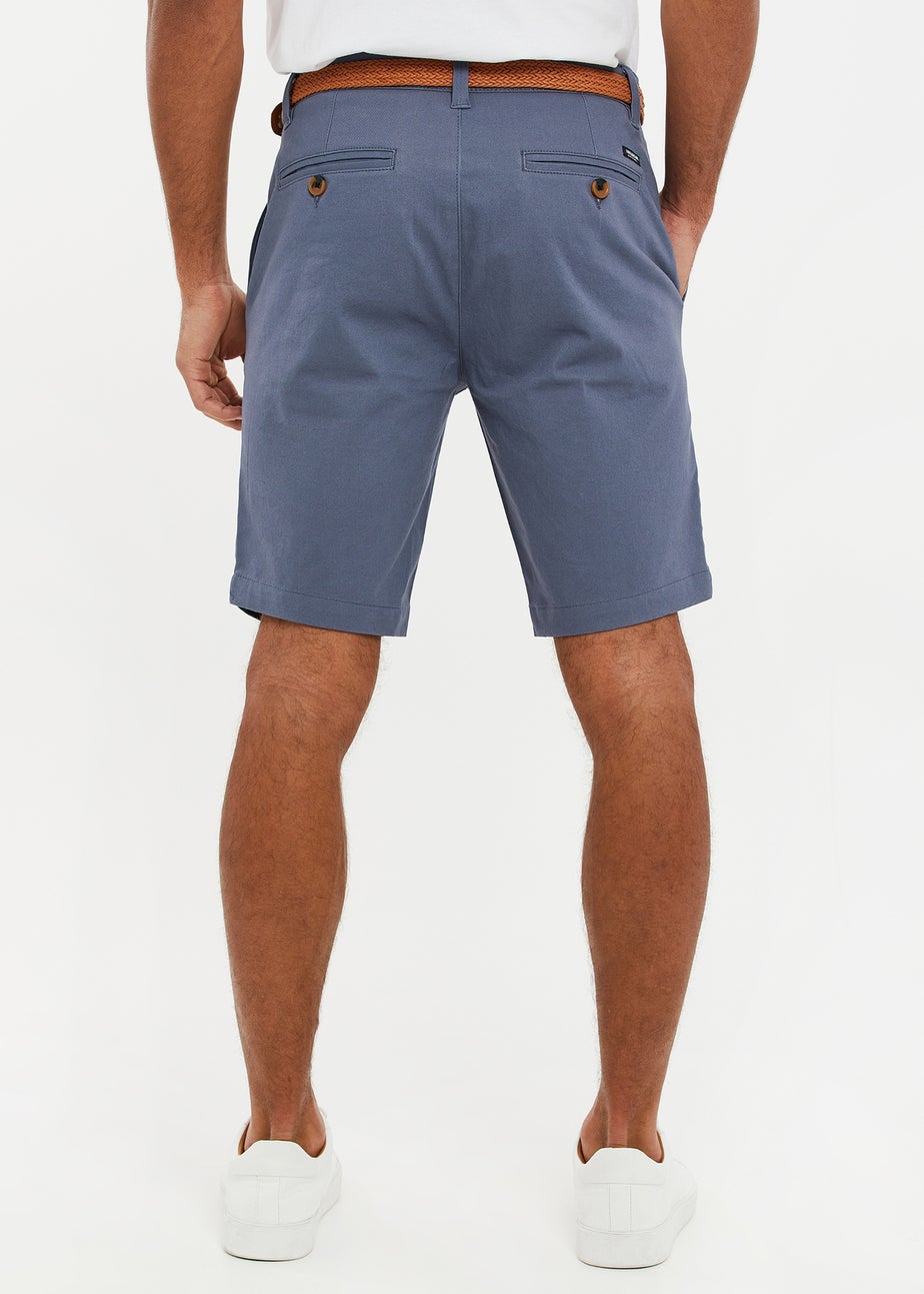 Threadbare Blue Cotton Turn-Up Chino Shorts with Woven Belt