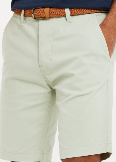 Threadbare Soft Green Cotton Turn-Up Chino Shorts with Woven Belt