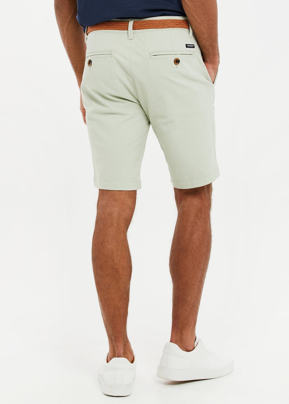 Threadbare Soft Green Cotton Turn-Up Chino Shorts with Woven Belt