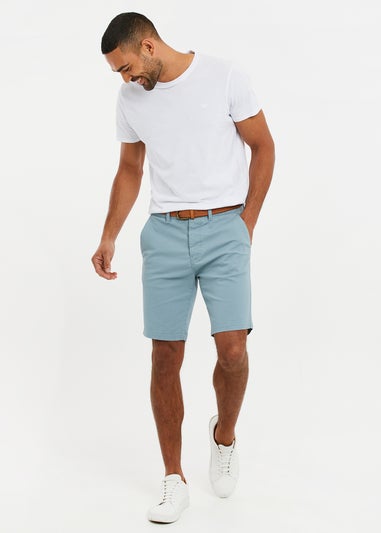 Threadbare Duck Egg Cotton Turn-Up Chino Shorts with Woven Belt