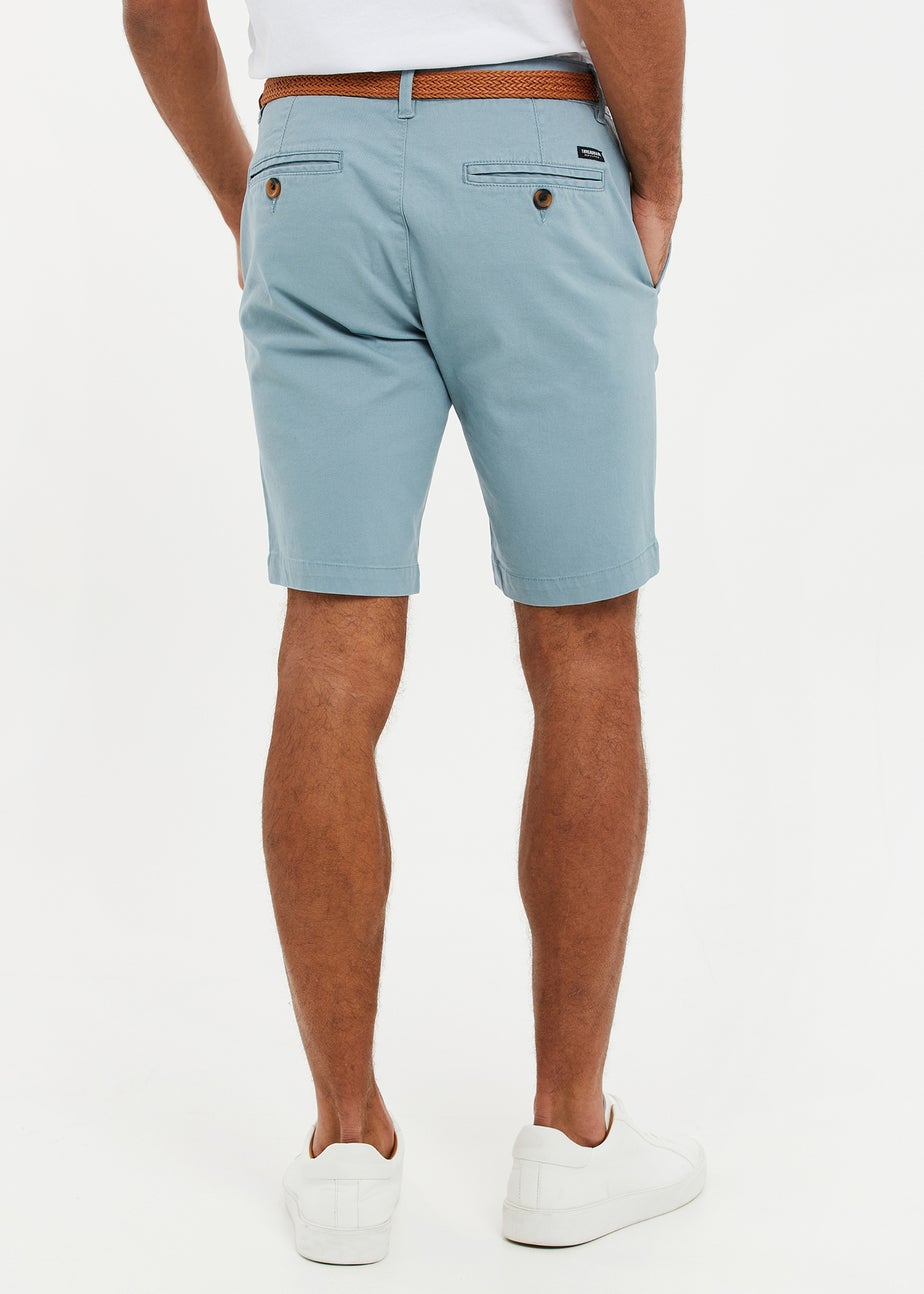Threadbare Duck Egg Cotton Turn-Up Chino Shorts with Woven Belt