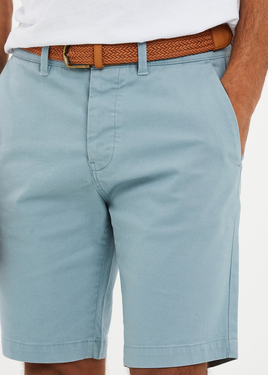 Threadbare Duck Egg Cotton Turn-Up Chino Shorts with Woven Belt