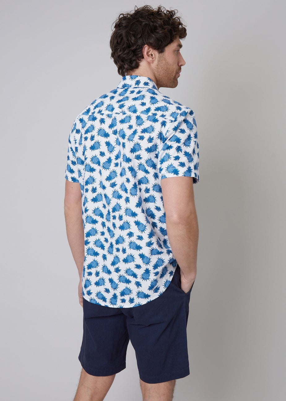 Threadbare White Short Sleeve Pineapple Print Cotton Shirt