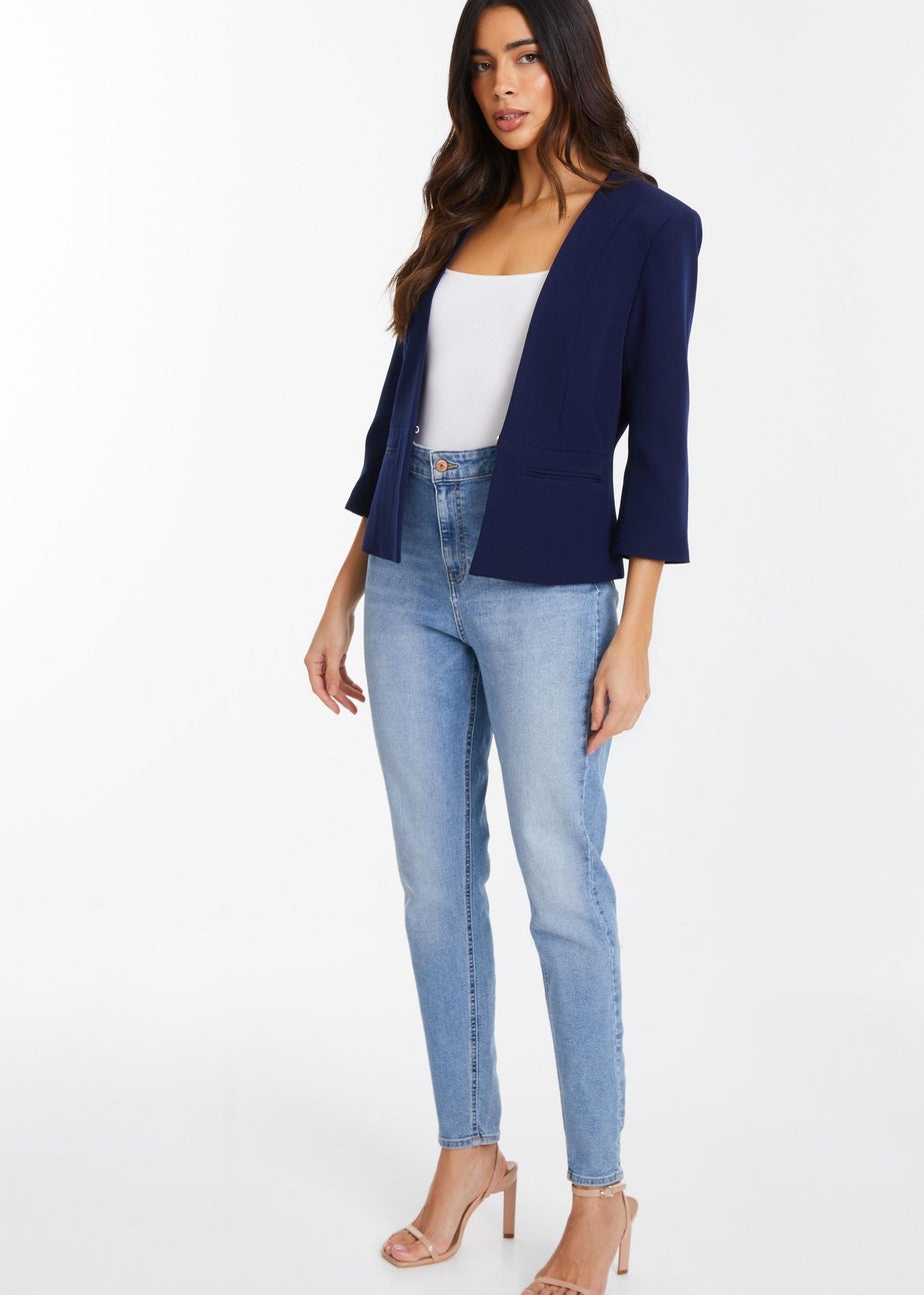 Quiz Blue Tailored Cropped Blazer