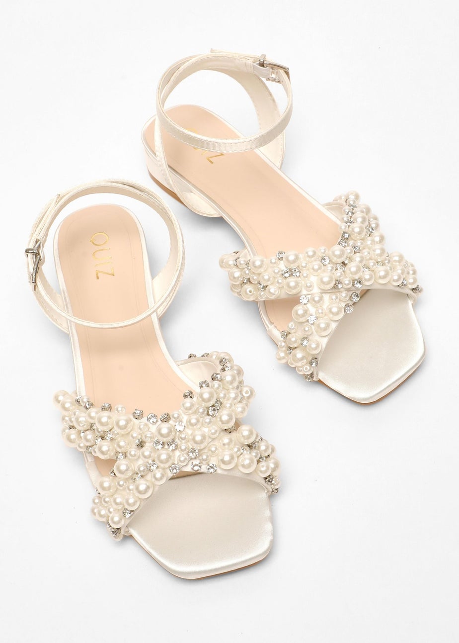 Quiz White Bridal Embellished Strap Flat Sandals