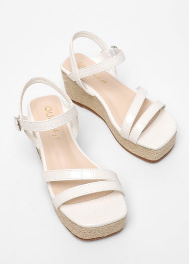 Quiz White Wide Fit Faux Leather Croc Wedges