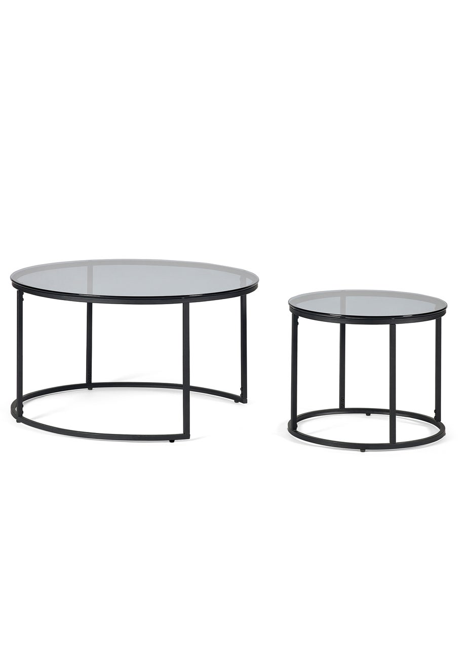 Julian Bowen Black Round Nesting Coffee Tables Smoked Glass (50 x 80 x 80cm)