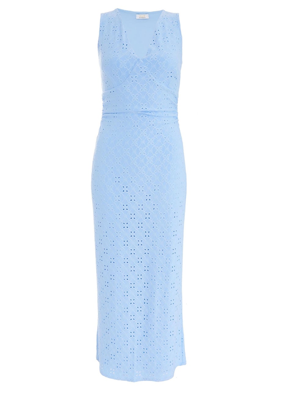 Quiz Blue Embroidered Bodycon Midaxi Dress