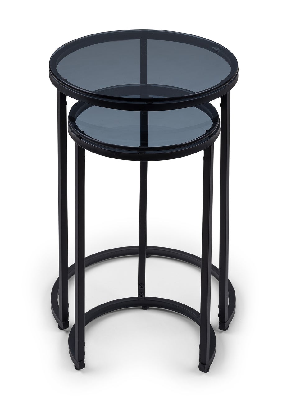 Julian Bowen Black Round Nesting Side Tables Smoked Glass (55  x 40 x 40cm)