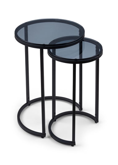 Julian Bowen Black Round Nesting Side Tables Smoked Glass (55  x 40 x 40cm)