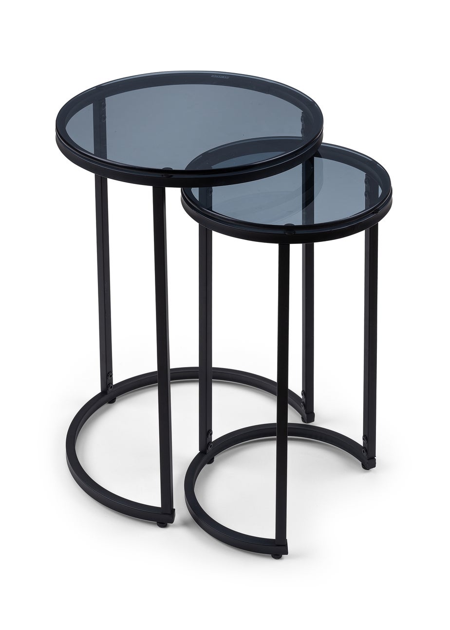Julian Bowen Black Round Nesting Side Tables Smoked Glass (55  x 40 x 40cm)