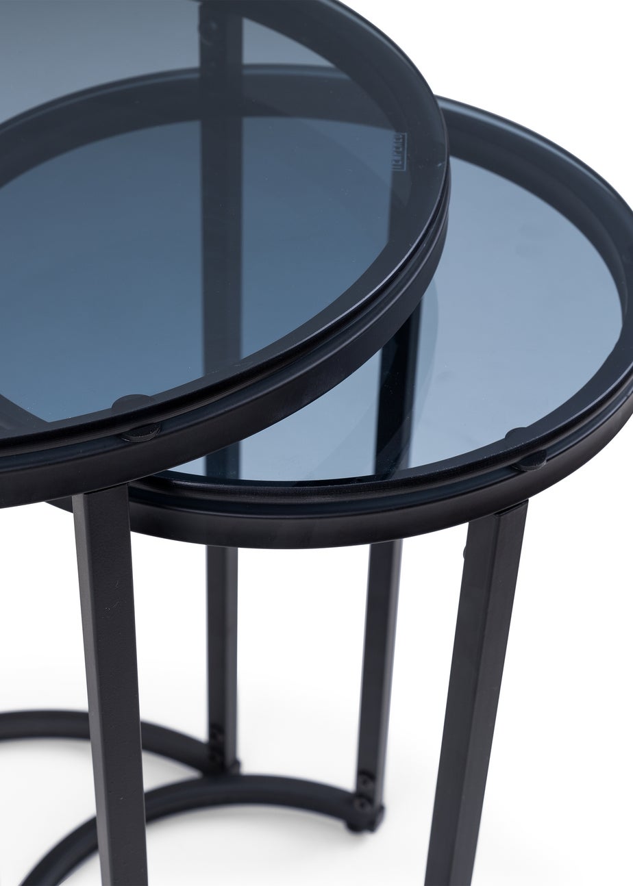 Julian Bowen Black Round Nesting Side Tables Smoked Glass (55  x 40 x 40cm)