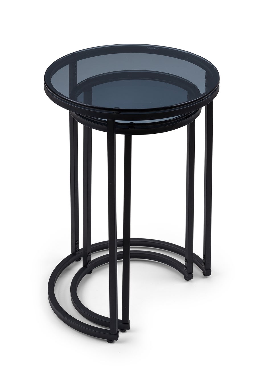 Julian Bowen Black Round Nesting Side Tables Smoked Glass (55  x 40 x 40cm)