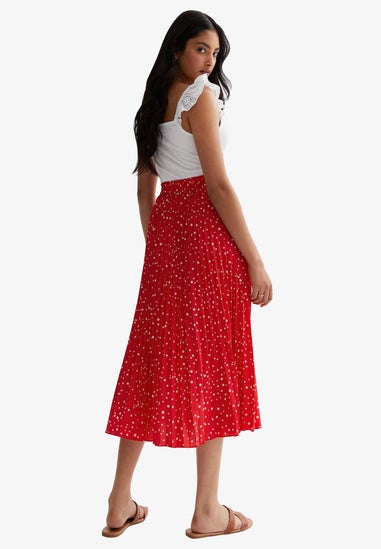 Gini London Red Polka Dot Pleated Midi Skirt