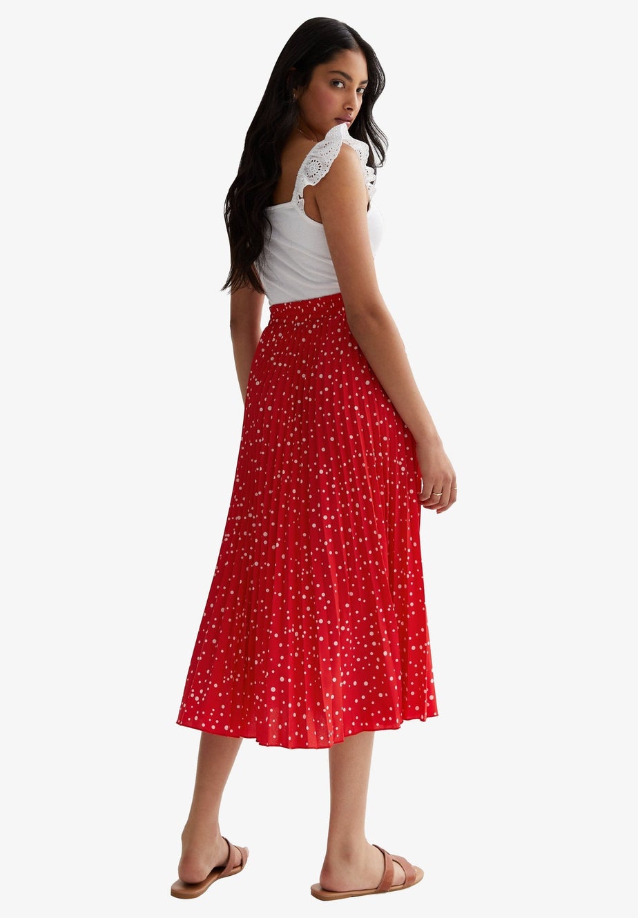 Gini London Red Polka Dot Pleated Midi Skirt