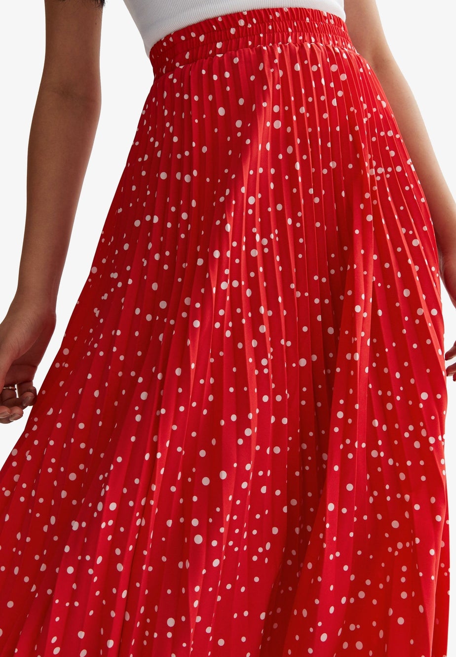 Gini London Red Polka Dot Pleated Midi Skirt