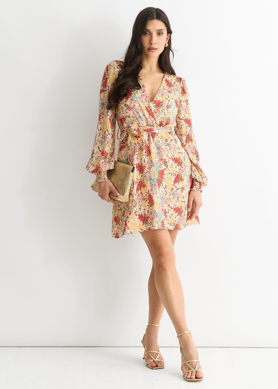 Gini London Multi Colour Stripe Chiffon Jacquard Wrap Mini Dress