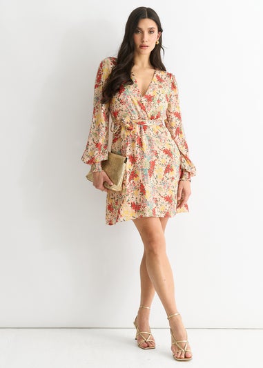 Gini London Multi Colour Stripe Chiffon Jacquard Wrap Mini Dress