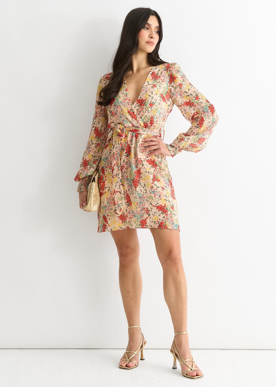 Gini London Multi Colour Stripe Chiffon Jacquard Wrap Mini Dress