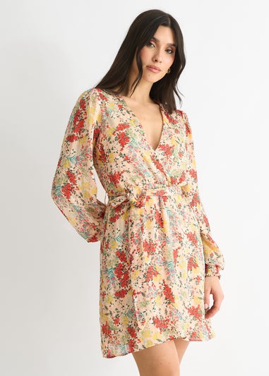 Gini London Multi Colour Stripe Chiffon Jacquard Wrap Mini Dress