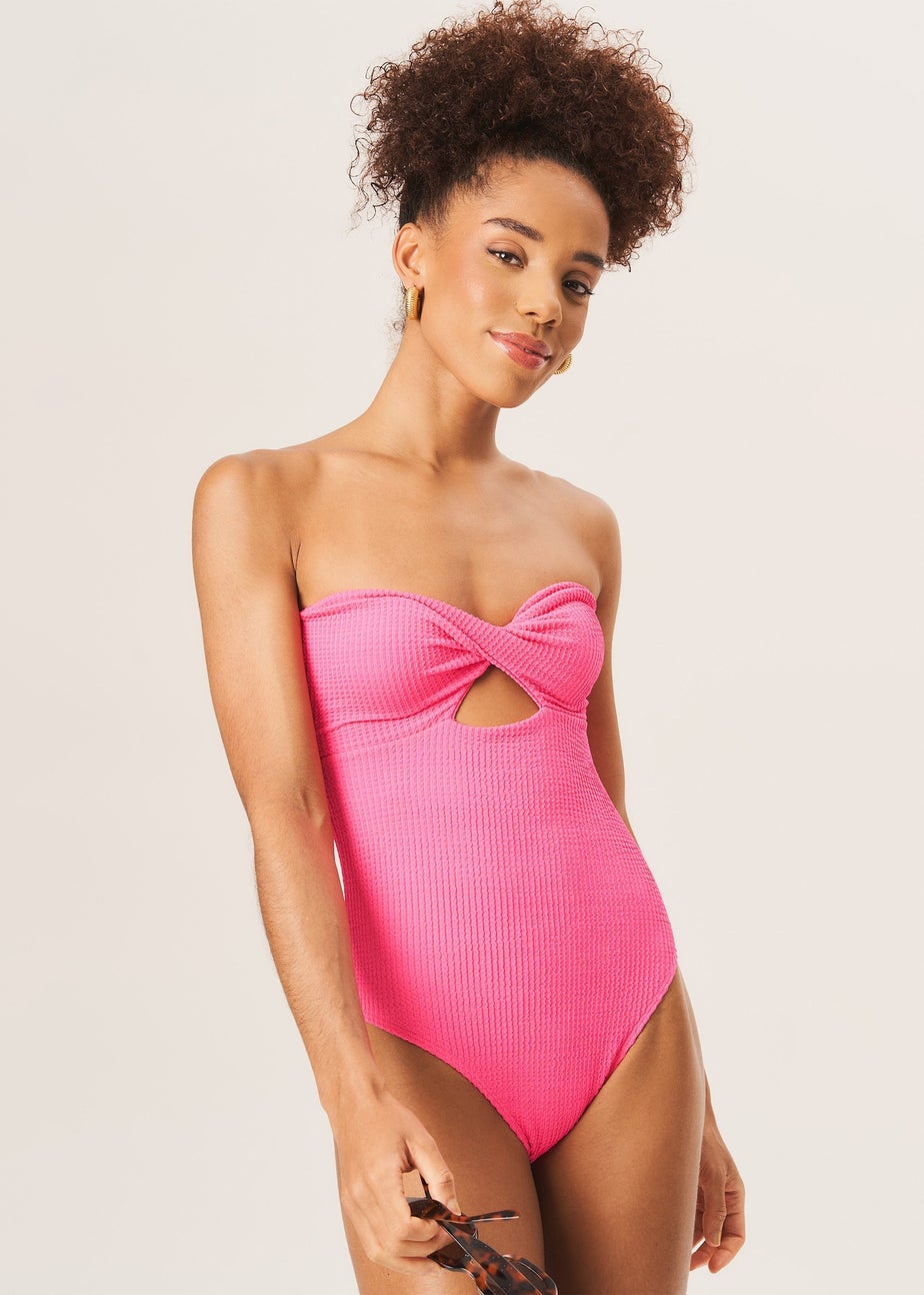 Gini London Fuchsia Twist Front Textured Swimsuit