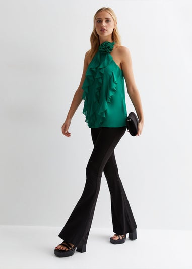 Gini London Green Ruffle Detail Halter Neck Top