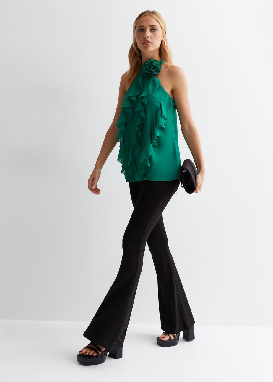Gini London Green Ruffle Detail Halter Neck Top