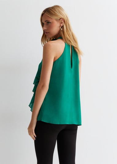 Gini London Green Ruffle Detail Halter Neck Top
