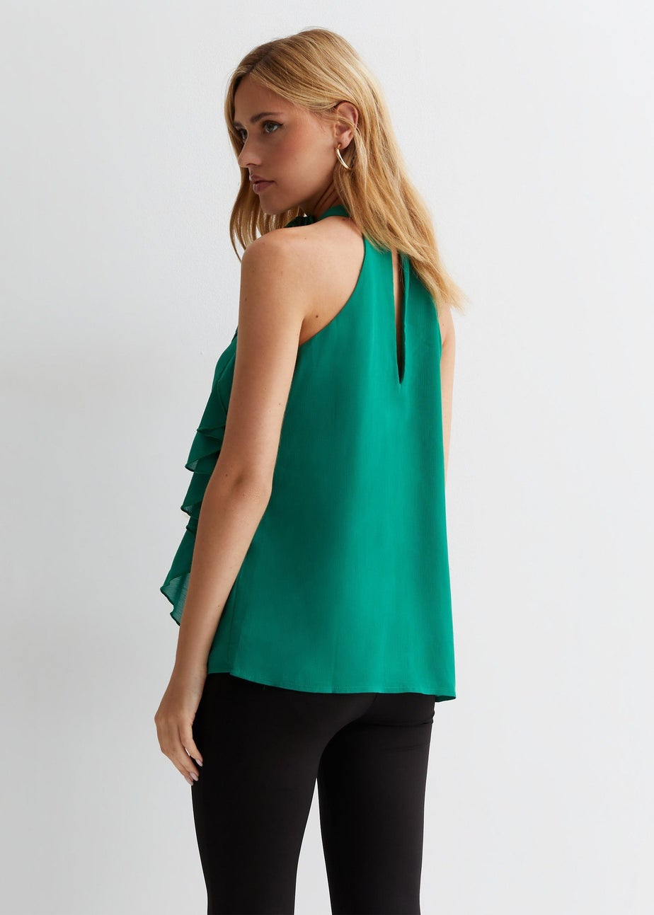Gini London Green Ruffle Detail Halter Neck Top