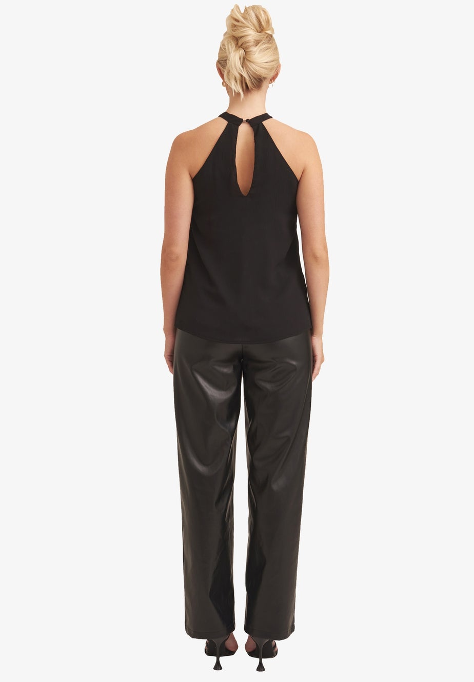 Gini London Black Halter Neck Corsage Loose Fit Top