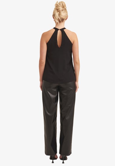 Gini London Black Halter Neck Corsage Loose Fit Top