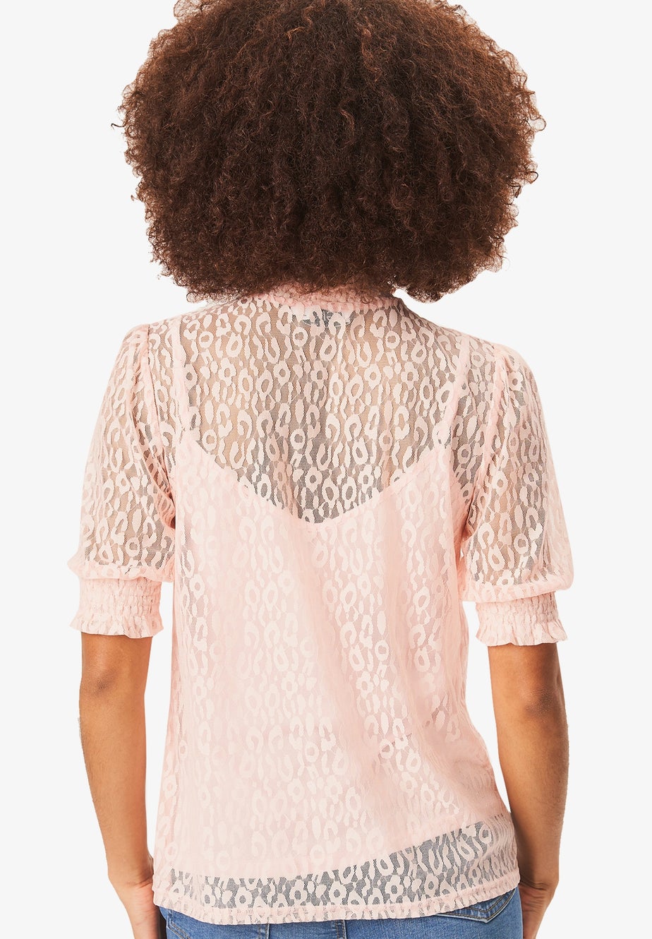 Gini London Light Pink High Neck Lace Loose Fit Blouse