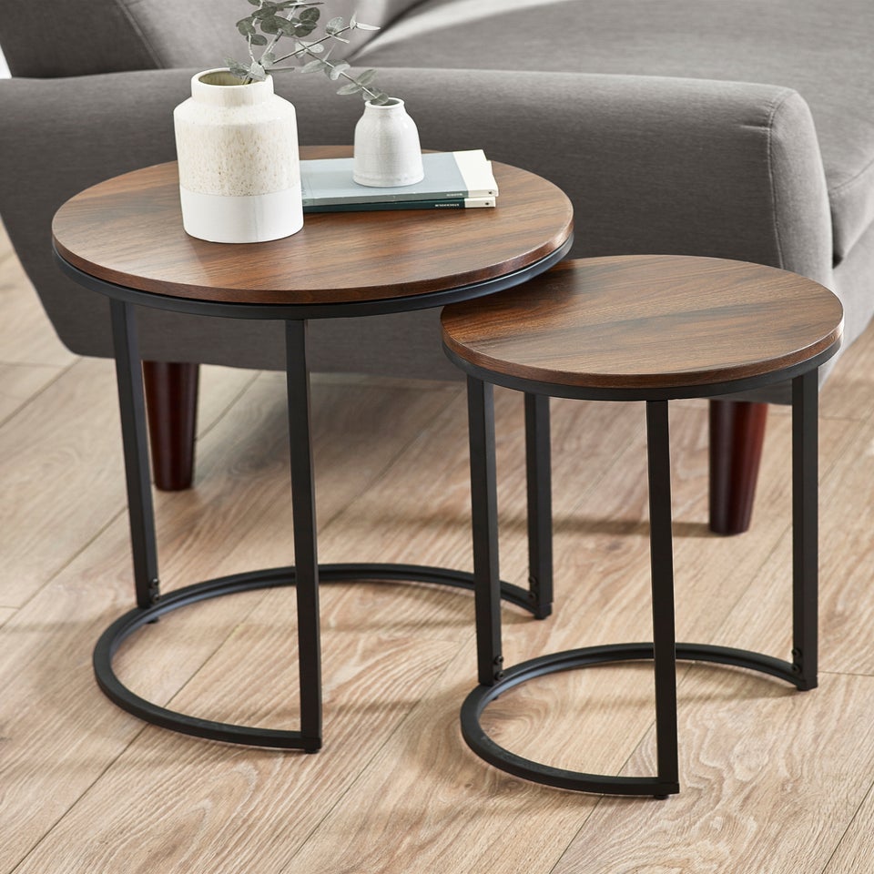 Julian Bowen Walnut  Tribeca Round Nesting Side Tables (55 x 40 x 40cm)