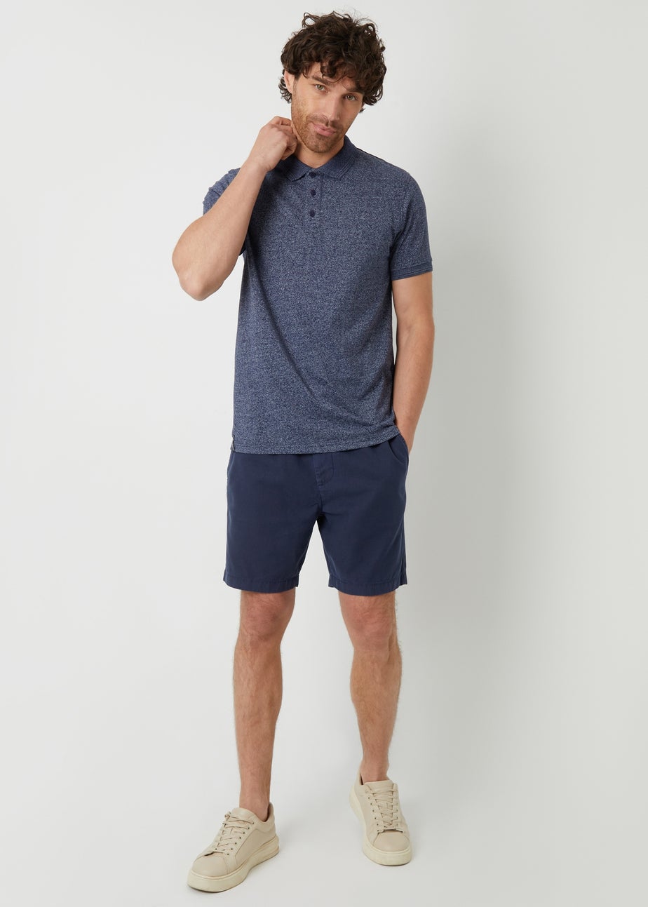 Threadbare Navy Cotton Jersey Grindle Polo Shirt