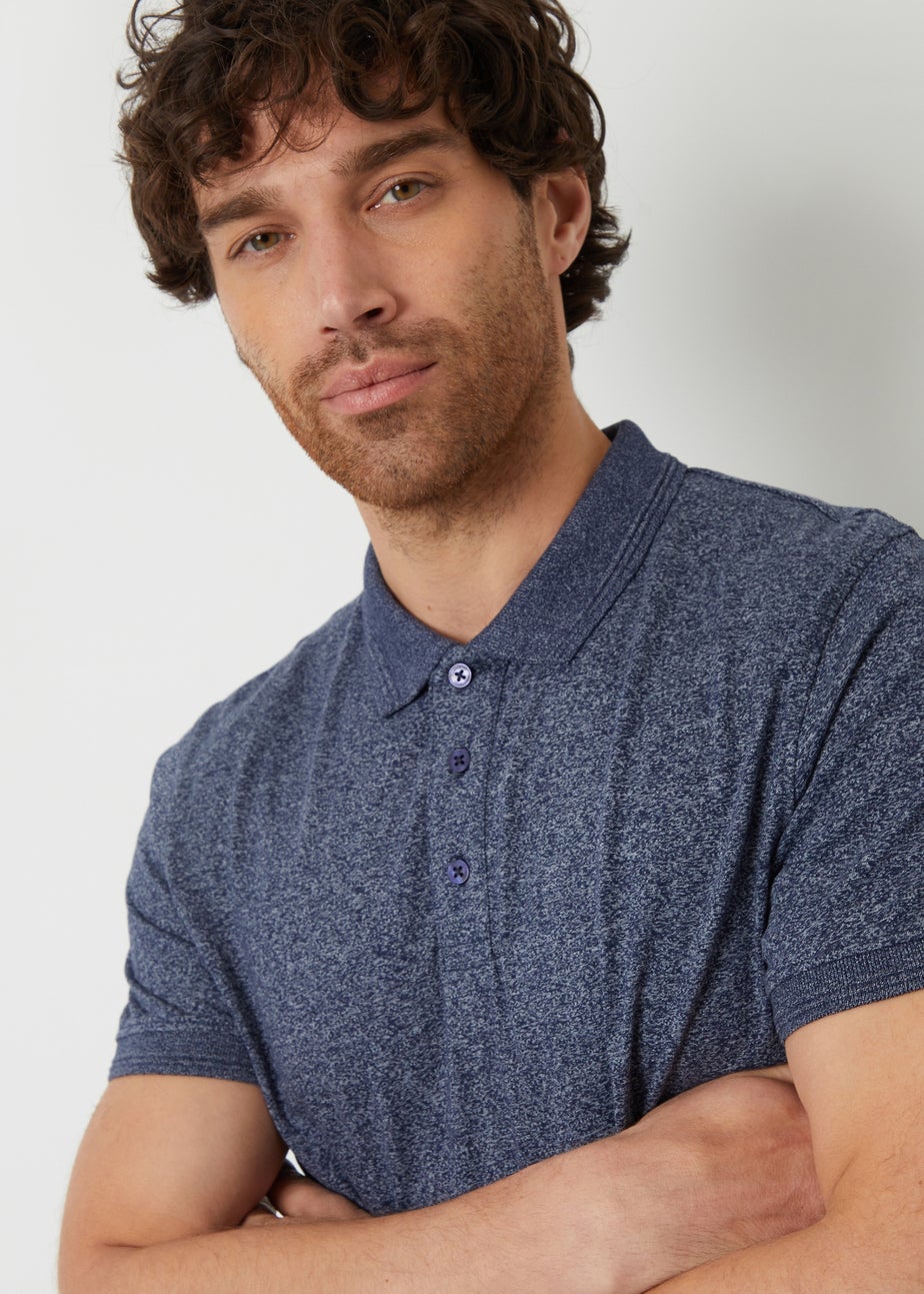 Threadbare Navy Cotton Jersey Grindle Polo Shirt