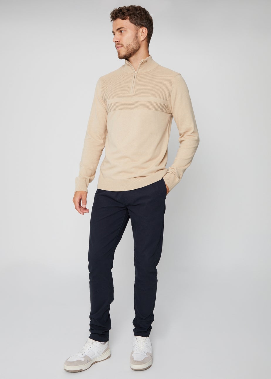 Threadbare Navy Slim Fit Pull-On Chino Trousers