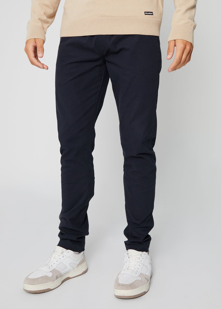Threadbare Navy Slim Fit Pull-On Chino Trousers