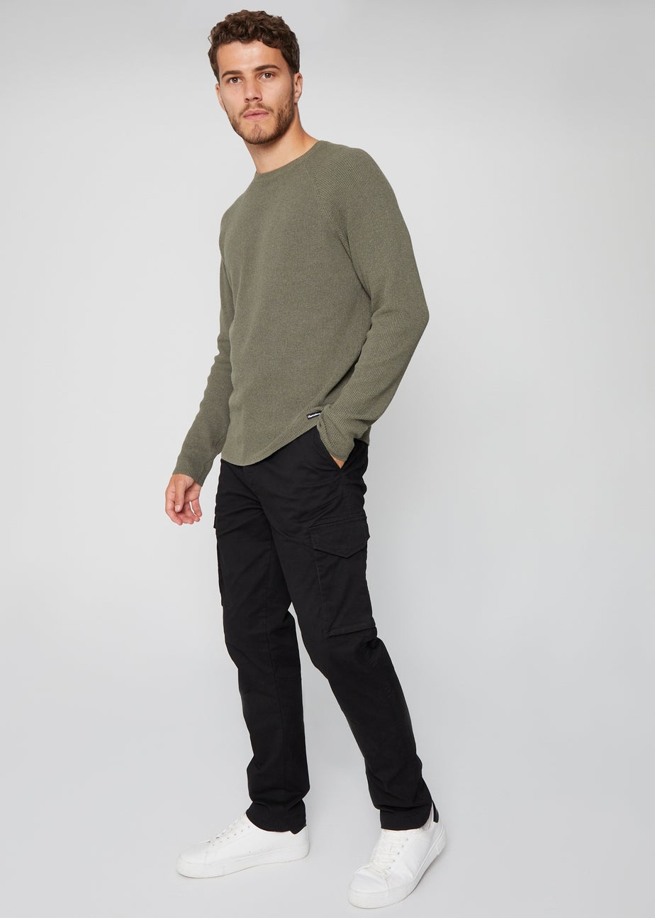 Threadbare Black Cotton Cargo Trousers With Stretch