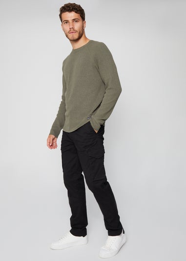 Threadbare Black Cotton Cargo Trousers With Stretch