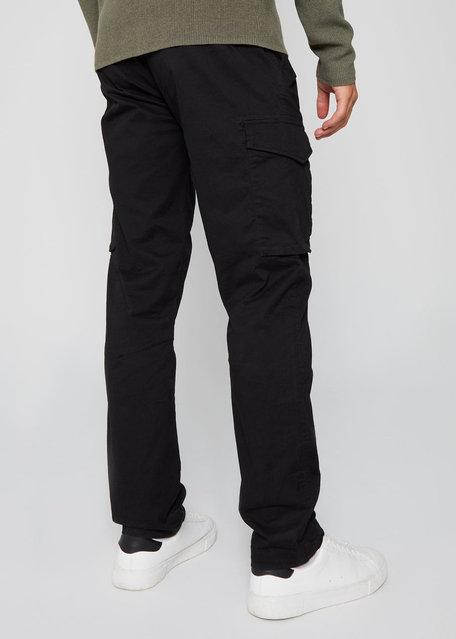 Threadbare Black Cotton Cargo Trousers With Stretch