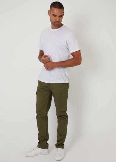 Threadbare Khaki Cotton Cargo Trousers With Stretch