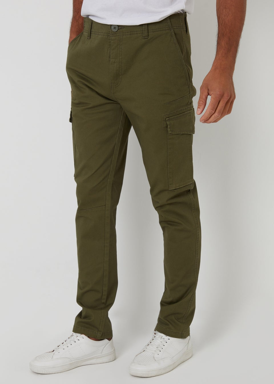 Threadbare Khaki Cotton Cargo Trousers With Stretch