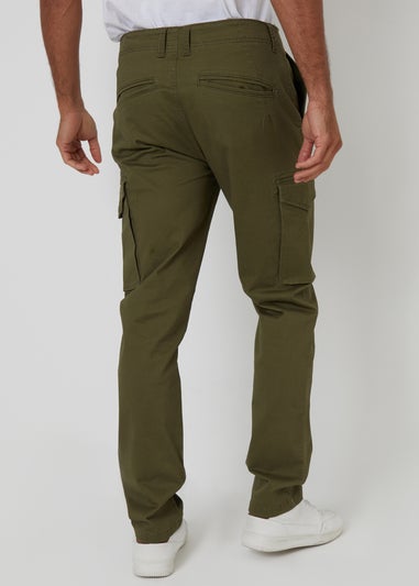 Threadbare Khaki Cotton Cargo Trousers With Stretch